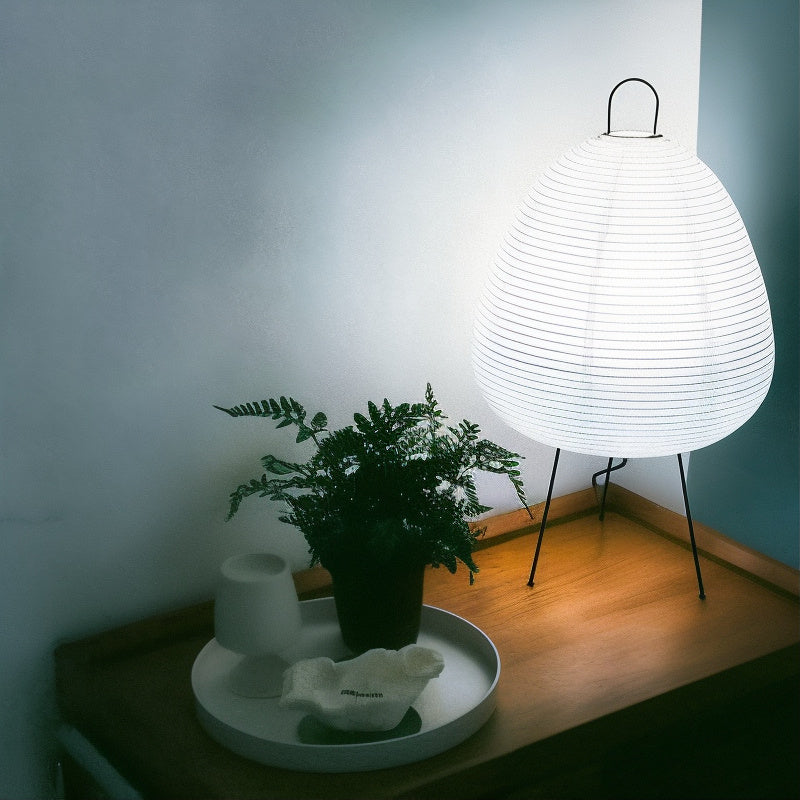 Round Table Lamp with Rice Paper and Bamboo - Japanese Inspired Minimalist Design - Warm White 2700K LED - Ø25×38 cm | Sansoti