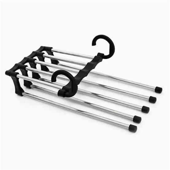 Foldable Clothes Hanger 5-in-1, Space-Saving, Adjustable, Stainless Steel, White Black, Wardrobe Organization | Sansoti