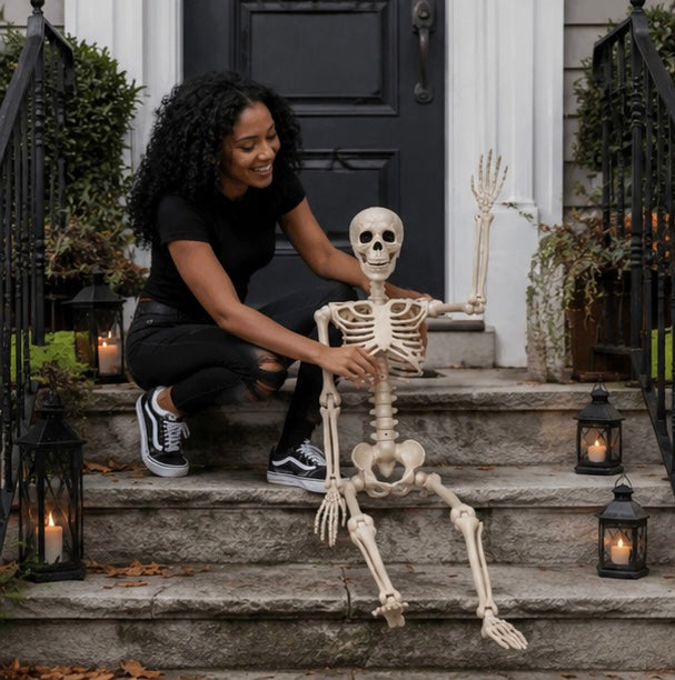 Skeleton Decoration Adjustable 90cm White Halloween Hanging Haunted House Party Moving Indoor Outdoor Horror Ambience | Sansoti