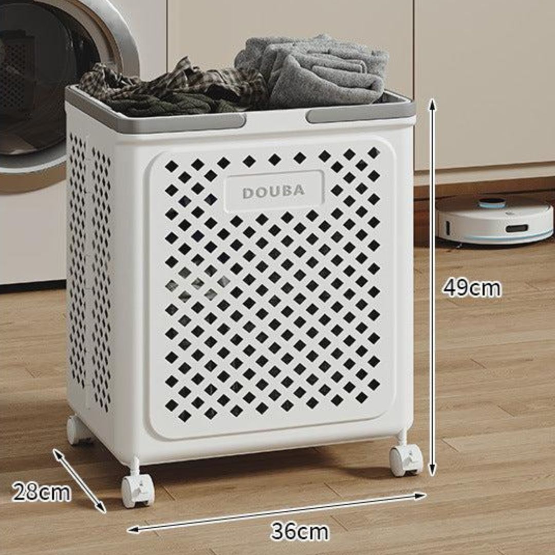 Foldable Laundry Basket on Wheels Collapsible Water-Repellent Laundry Hamper for Bathroom Household Storage | Sansoti