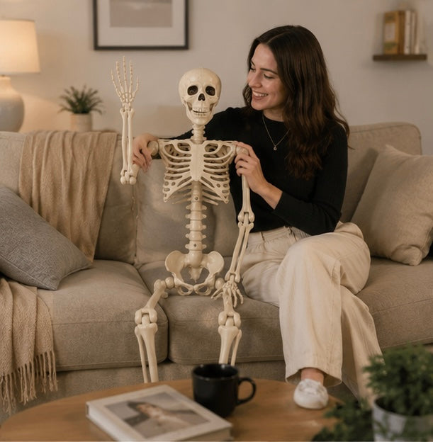 Skeleton Decoration Adjustable 90cm White Halloween Hanging Haunted House Party Moving Indoor Outdoor Horror Ambience | Sansoti