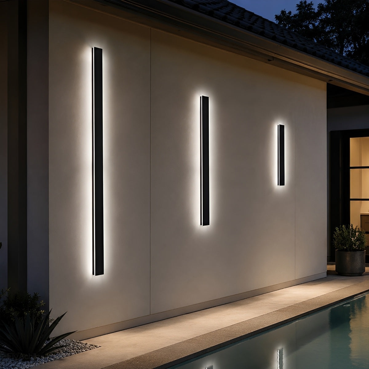 Waterproof black aluminum outdoor LED wall light 30-150cm for garden, terrace, entrance, front door, and facade lighting | Sansoti