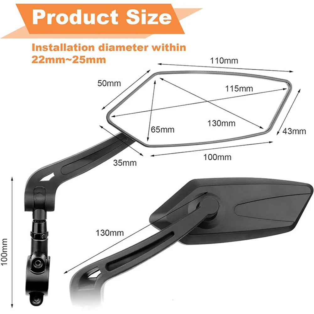 Fietsspiegels Set 2 Stuks HD Glas 360° Verstelbaar Stuurbevestiging 18.5cm Breed Zicht Fiets Scooter | Sansoti