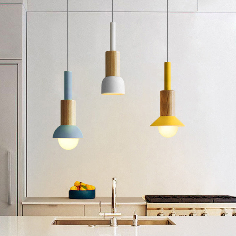 Scandinavische Houten Hanglamp met Gekleurd Metalen Accent - Minimalistische Verlichting voor Boven Eettafel en Woonkamer | Sansoti