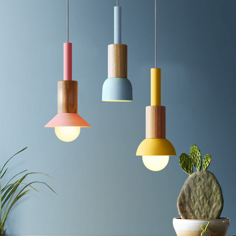 Scandinavische Houten Hanglamp met Gekleurd Metalen Accent - Minimalistische Verlichting voor Boven Eettafel en Woonkamer | Sansoti