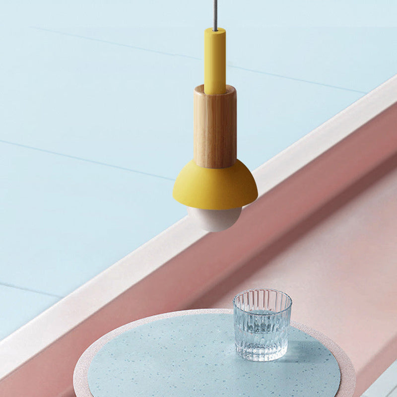 Scandinavische Houten Hanglamp met Gekleurd Metalen Accent - Minimalistische Verlichting voor Boven Eettafel en Woonkamer | Sansoti