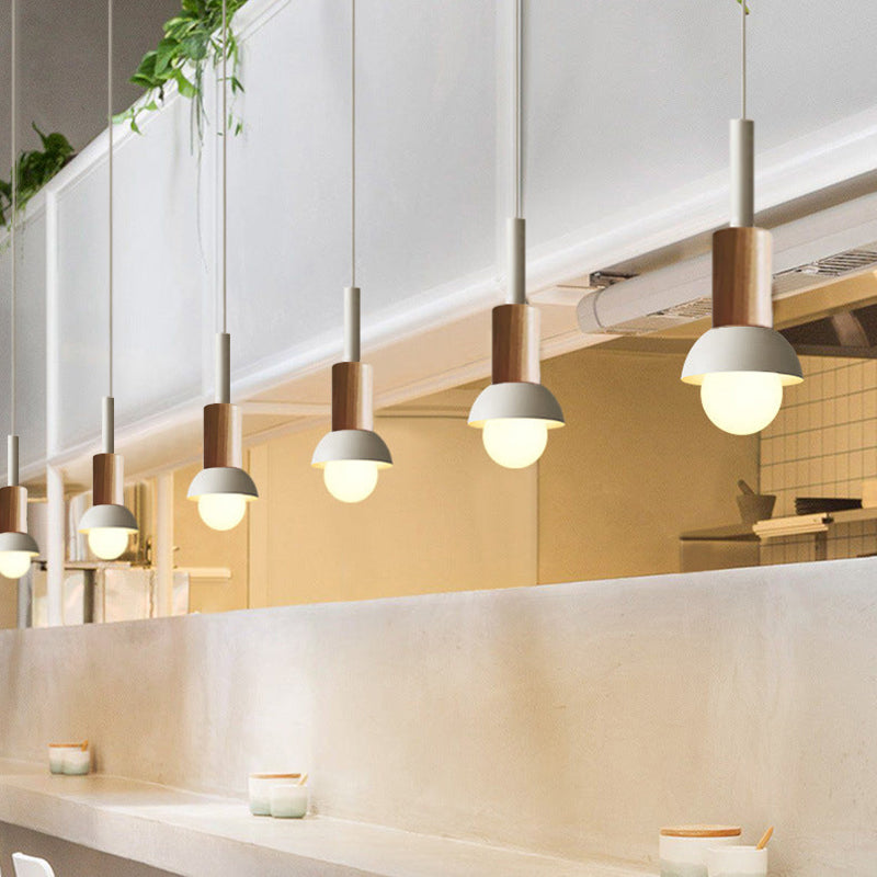 Scandinavische Houten Hanglamp met Gekleurd Metalen Accent - Minimalistische Verlichting voor Boven Eettafel en Woonkamer | Sansoti