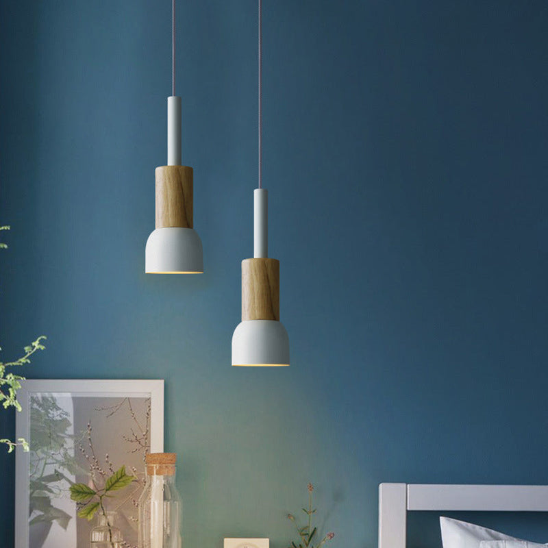 Scandinavische Houten Hanglamp met Gekleurd Metalen Accent - Minimalistische Verlichting voor Boven Eettafel en Woonkamer | Sansoti