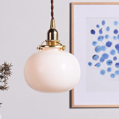 Vintage Hanglamp Goud met Glazen Kap E26 – Retro Koperen Verlichting voor Woonkamer en Eettafel | Sansoti