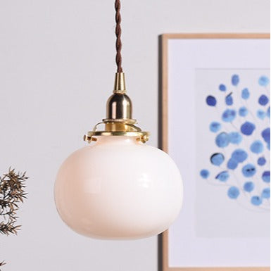 Vintage Hanglamp Goud met Glazen Kap E26 – Retro Koperen Verlichting voor Woonkamer en Eettafel | Sansoti