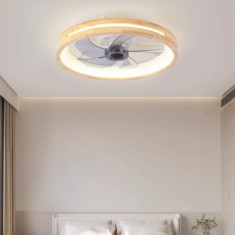Deckenventilator mit LED-Beleuchtung, rund, aus Massivholz, dimmbar, japanisches Design für Schlafzimmer und Wohnzimmer | Sansoti
