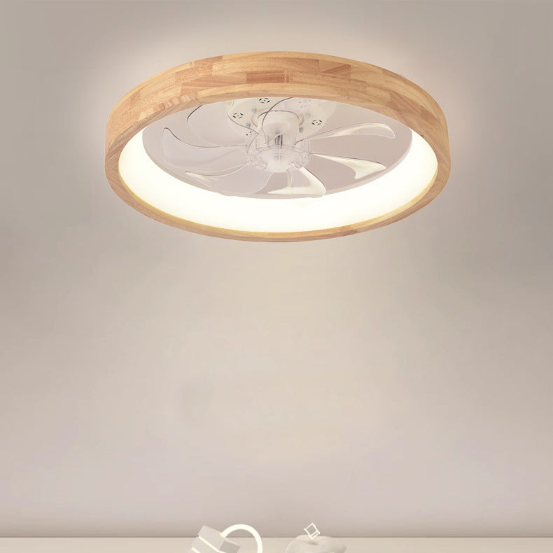 Deckenventilator mit LED-Beleuchtung, rund, aus Massivholz, dimmbar, japanisches Design für Schlafzimmer und Wohnzimmer | Sansoti