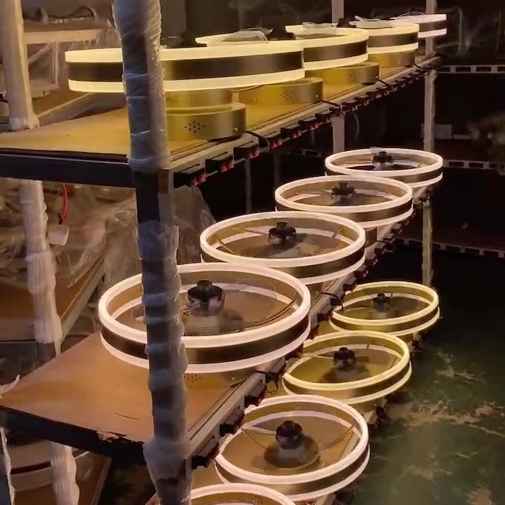 Deckenventilator mit LED-Beleuchtung, rund, aus Massivholz, dimmbar, japanisches Design für Schlafzimmer und Wohnzimmer | Sansoti