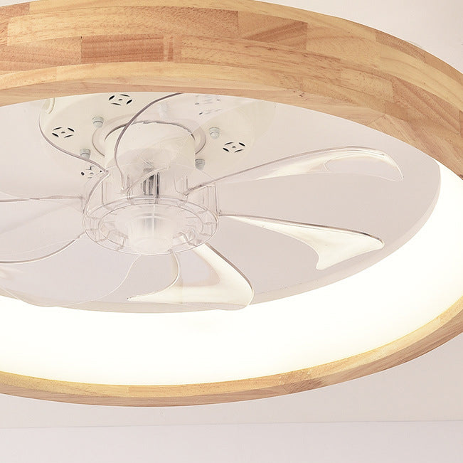 Deckenventilator mit LED-Beleuchtung, rund, aus Massivholz, dimmbar, japanisches Design für Schlafzimmer und Wohnzimmer | Sansoti