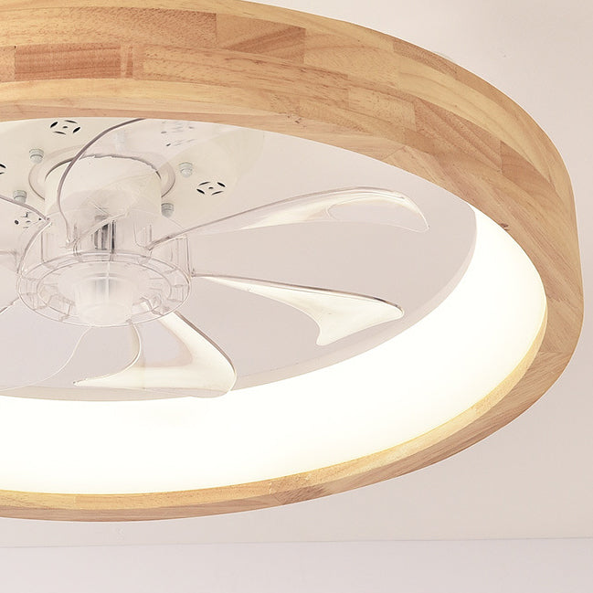 Deckenventilator mit LED-Beleuchtung, rund, aus Massivholz, dimmbar, japanisches Design für Schlafzimmer und Wohnzimmer | Sansoti