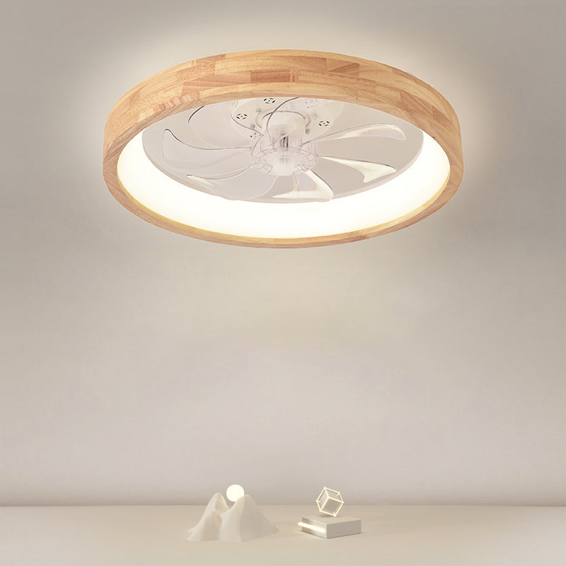 Deckenventilator mit LED-Beleuchtung, rund, aus Massivholz, dimmbar, japanisches Design für Schlafzimmer und Wohnzimmer | Sansoti