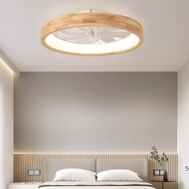 Deckenventilator mit LED-Beleuchtung, rund, aus Massivholz, dimmbar, japanisches Design für Schlafzimmer und Wohnzimmer | Sansoti