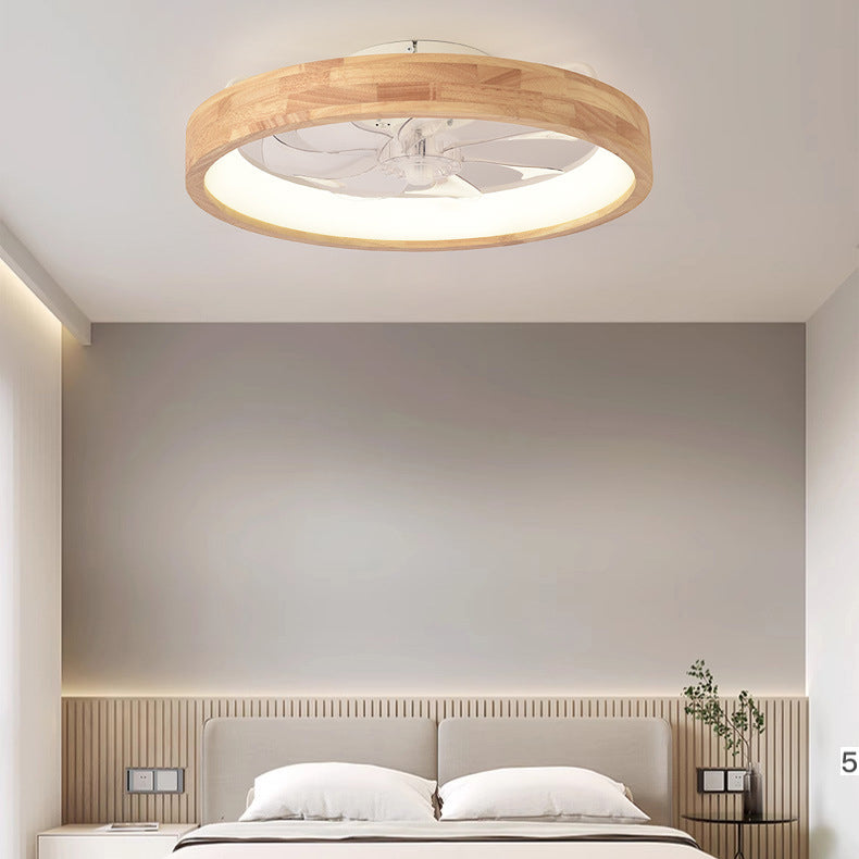 Deckenventilator mit LED-Beleuchtung, rund, aus Massivholz, dimmbar, japanisches Design für Schlafzimmer und Wohnzimmer | Sansoti