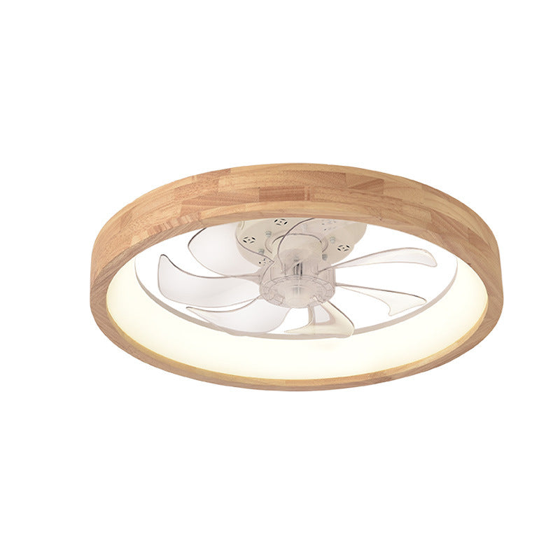 Deckenventilator mit LED-Beleuchtung, rund, aus Massivholz, dimmbar, japanisches Design für Schlafzimmer und Wohnzimmer | Sansoti