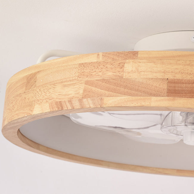 Deckenventilator mit LED-Beleuchtung, rund, aus Massivholz, dimmbar, japanisches Design für Schlafzimmer und Wohnzimmer | Sansoti