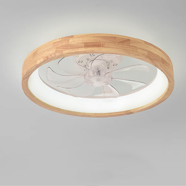 Deckenventilator mit LED-Beleuchtung, rund, aus Massivholz, dimmbar, japanisches Design für Schlafzimmer und Wohnzimmer | Sansoti