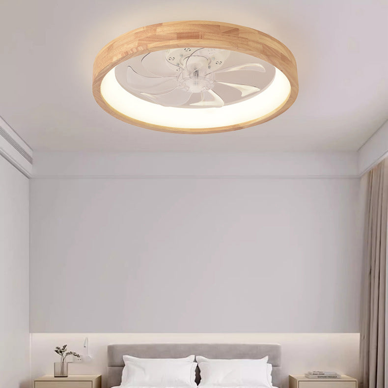Deckenventilator mit LED-Beleuchtung, rund, aus Massivholz, dimmbar, japanisches Design für Schlafzimmer und Wohnzimmer | Sansoti