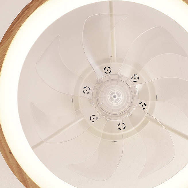 Deckenventilator mit LED-Beleuchtung, rund, aus Massivholz, dimmbar, japanisches Design für Schlafzimmer und Wohnzimmer | Sansoti
