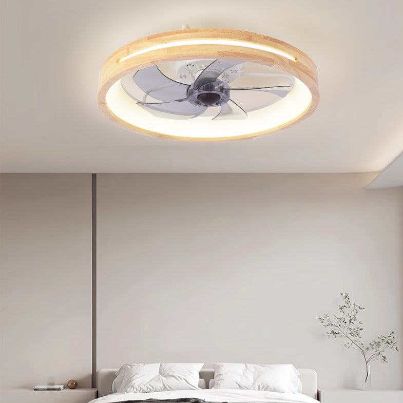 Deckenventilator mit LED-Beleuchtung, rund, aus Massivholz, dimmbar, japanisches Design für Schlafzimmer und Wohnzimmer | Sansoti