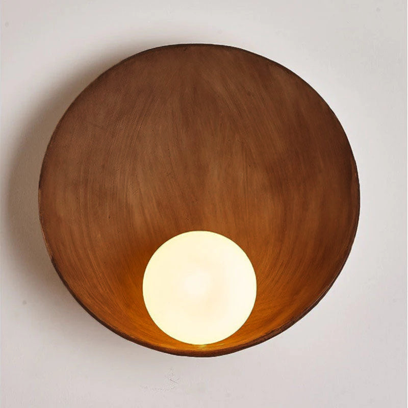 Wandlamp Resin Glas Rond 23x23cm Wit Houtkleur G4 Slaapkamer Woonkamer Sfeerverlichting | Sansoti
