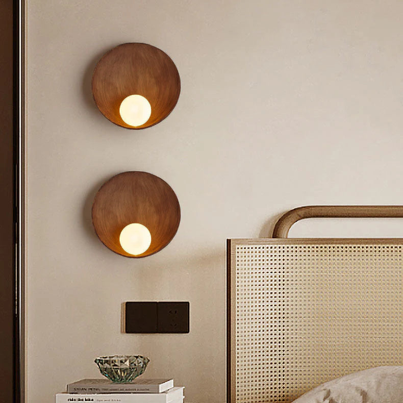 Wandlamp Resin Glas Rond 23x23cm Wit Houtkleur G4 Slaapkamer Woonkamer Sfeerverlichting | Sansoti