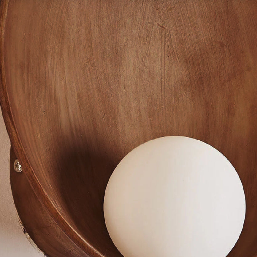 Wandlamp Resin Glas Rond 23x23cm Wit Houtkleur G4 Slaapkamer Woonkamer Sfeerverlichting | Sansoti