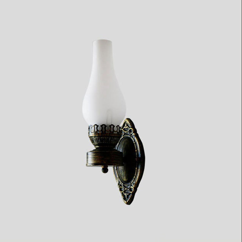 Applique Murale Style Pétrole Verre Bronze Métal 42cm Hall Salon Chambre Rétro Vintage Lampe à Huile E26 Lampe d'Ambiance | Restfield