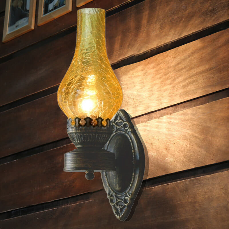 Applique Murale Style Pétrole Verre Bronze Métal 42cm Hall Salon Chambre Rétro Vintage Lampe à Huile E26 Lampe d'Ambiance | Restfield