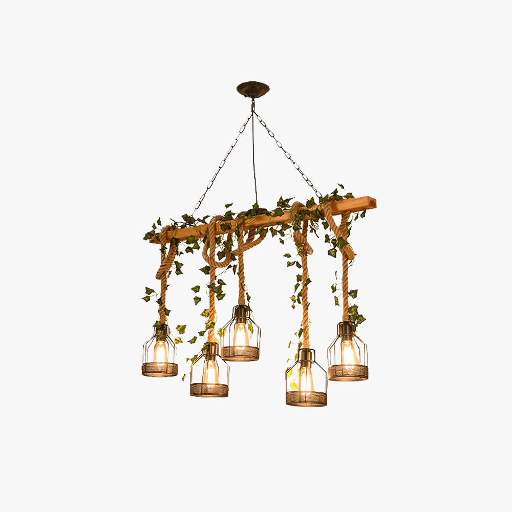 Suspension industrielle en bois et métal, 3 ou 5 abat-jour, style champêtre, lampe cage, salle à manger et salon, design vintage | Sansoti