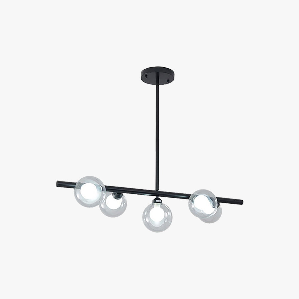 Suspension linéaire en verre bullé, 5 ou 6 points lumineux, noir et doré, salle à manger, îlot de cuisine, style nordique scandinave | Sansoti