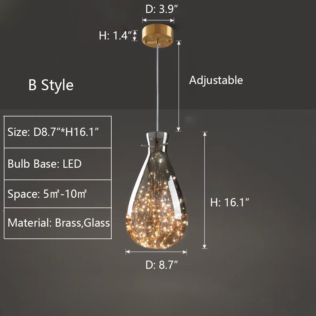 Grijze glazen hanglamp met sterrenhemel-effect voor eetkamer, bar of keukeneiland | Sansoti