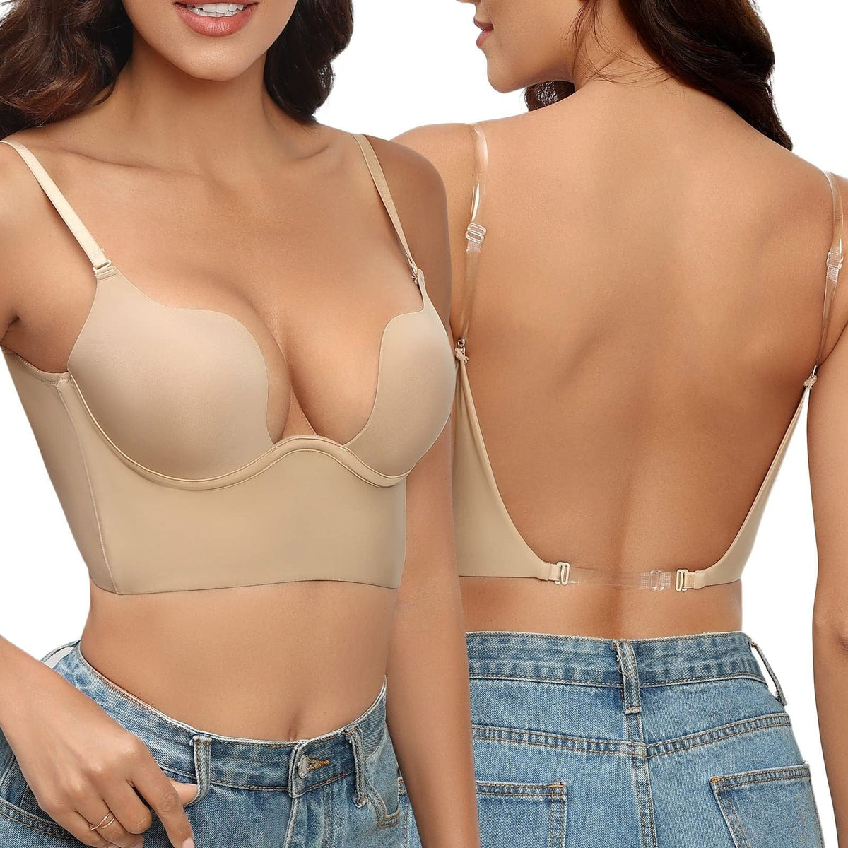 Backless Bra with Transparent Straps and Deep Plunge for Invisible Support and Everyday Comfort | Sansoti