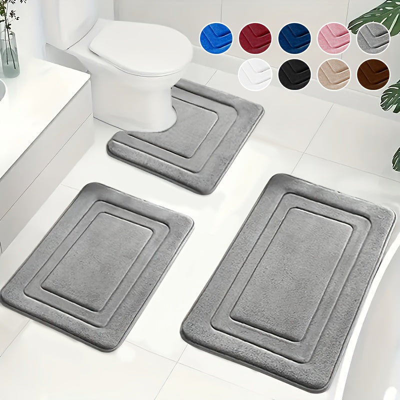 3-Piece Bathroom Mat Set with Non-Slip and Absorbent Surface for Extra Safety | Sansoti