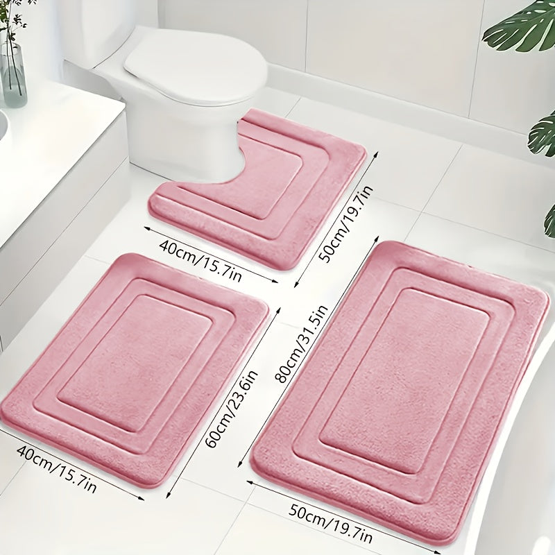 3-Piece Bathroom Mat Set with Non-Slip and Absorbent Surface for Extra Safety | Sansoti