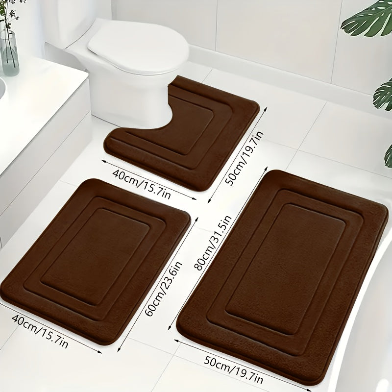 3-Piece Bathroom Mat Set with Non-Slip and Absorbent Surface for Extra Safety | Sansoti