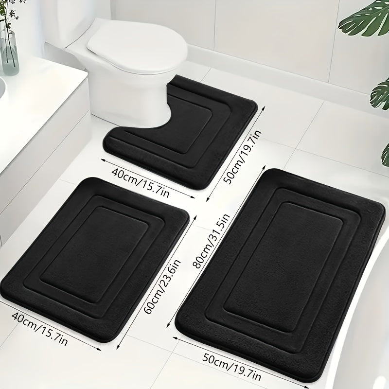 3-Piece Bathroom Mat Set with Non-Slip and Absorbent Surface for Extra Safety | Sansoti