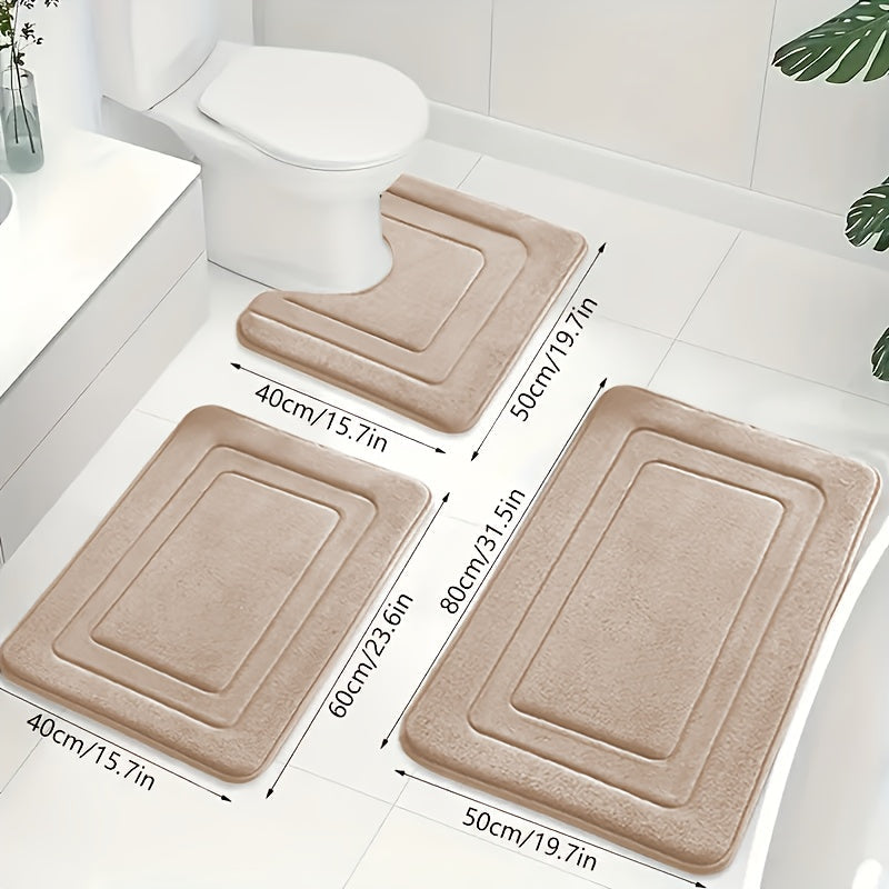 3-Piece Bathroom Mat Set with Non-Slip and Absorbent Surface for Extra Safety | Sansoti