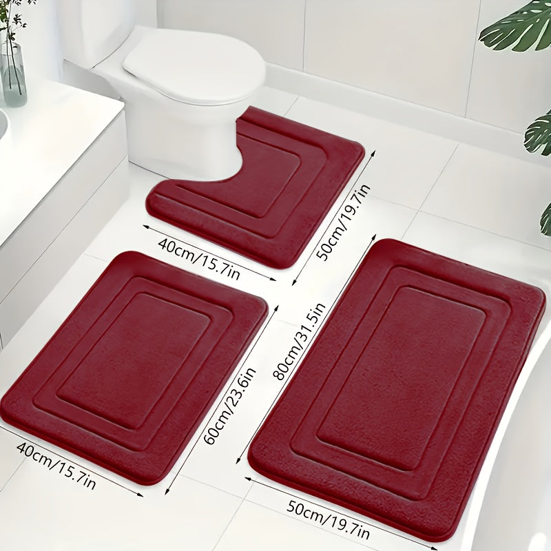 3-Piece Bathroom Mat Set with Non-Slip and Absorbent Surface for Extra Safety | Sansoti