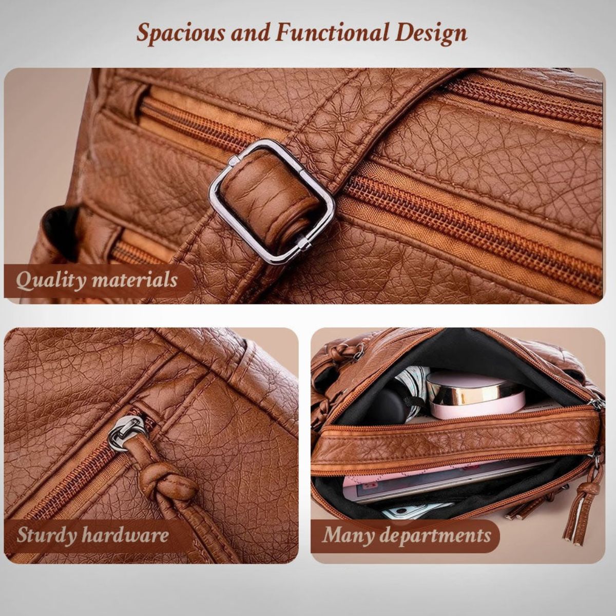 Schoudertas met Verstelbare Riem en Magnetische Sluiting Dames Handtas Crossbody Tas Bruin Zwart Kunstleer | Sansoti