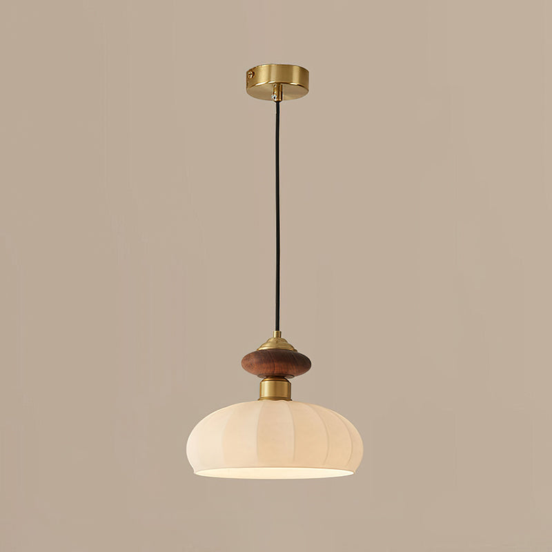 Glazen Hanglamp Bailey met Walnoten Houten Top | Retro Vintage Verlichting Koper Messing | Keukeneiland Eettafel Ontbijthoek | Eetkamer Hanglampen Glas | Skandinavisch Interieur | Sansoti