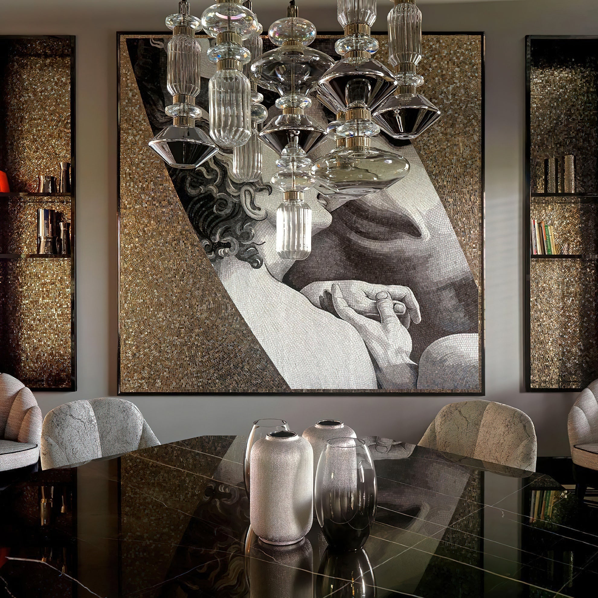 Glazen Hanglamp met Koperen Afwerking en Elegante Bolvorm voor Woonkamer en Eetkamer | Sansoti