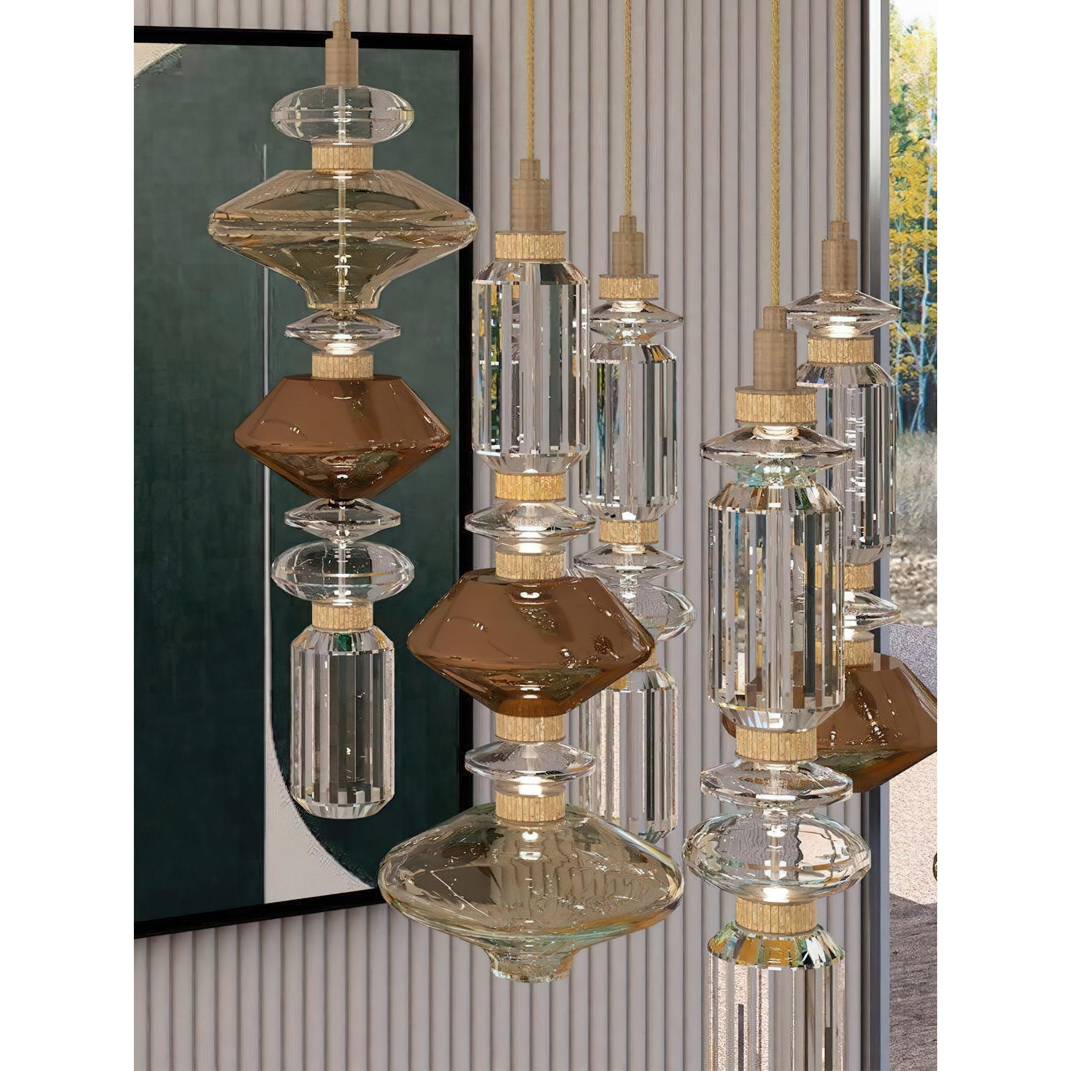 Glazen Hanglamp met Koperen Afwerking en Elegante Bolvorm voor Woonkamer en Eetkamer | Sansoti