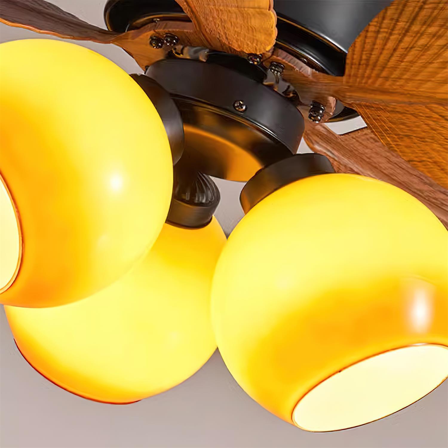 Tropische Plafondventilator met Glazen Verlichting Ø76cm – Ventilator Plafondlamp Afstandsbediening Dimbaar 6 Snelheden Koper Motor voor Slaapkamer Woonkamer | Sansoti