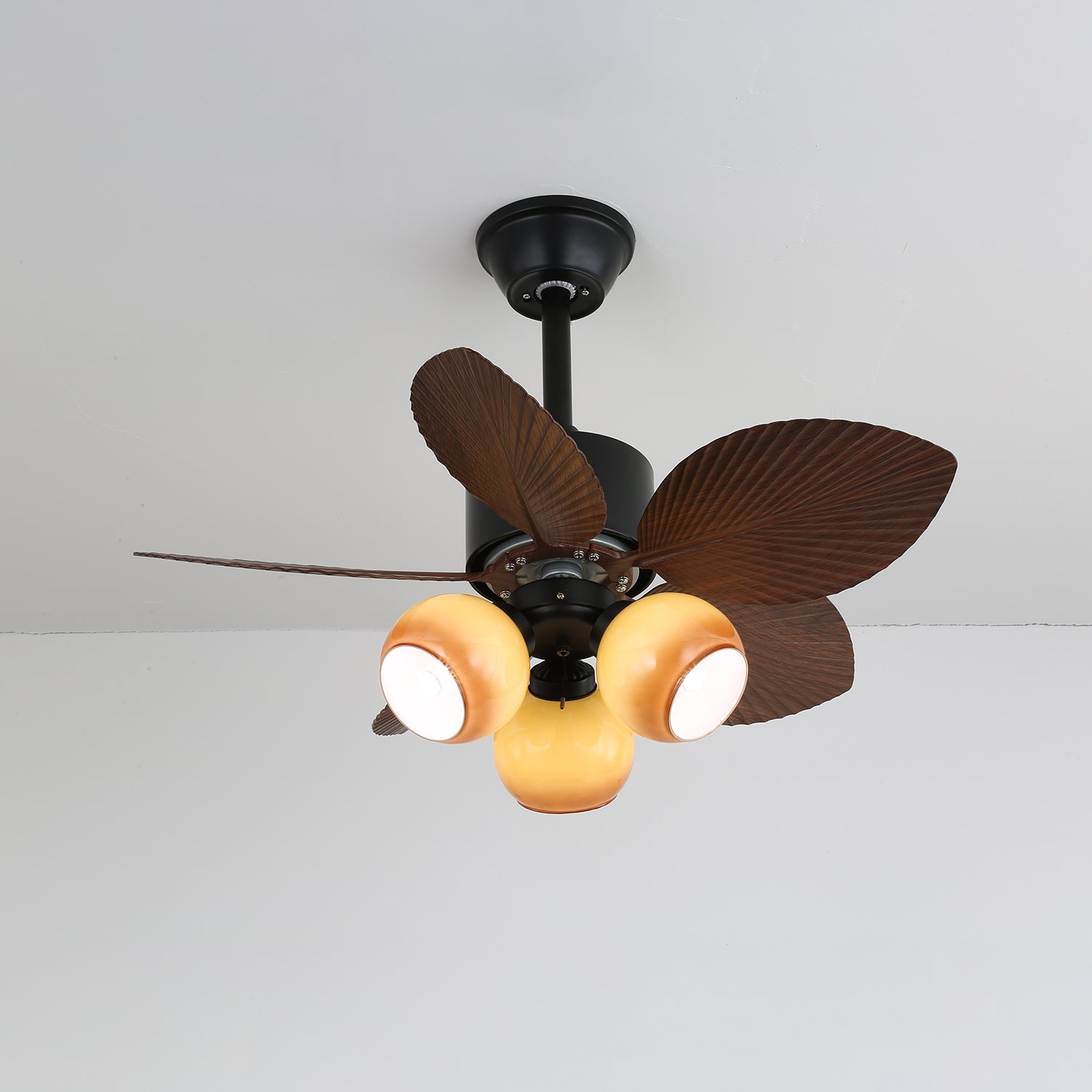 Tropische Plafondventilator met Glazen Verlichting Ø76cm – Ventilator Plafondlamp Afstandsbediening Dimbaar 6 Snelheden Koper Motor voor Slaapkamer Woonkamer | Sansoti