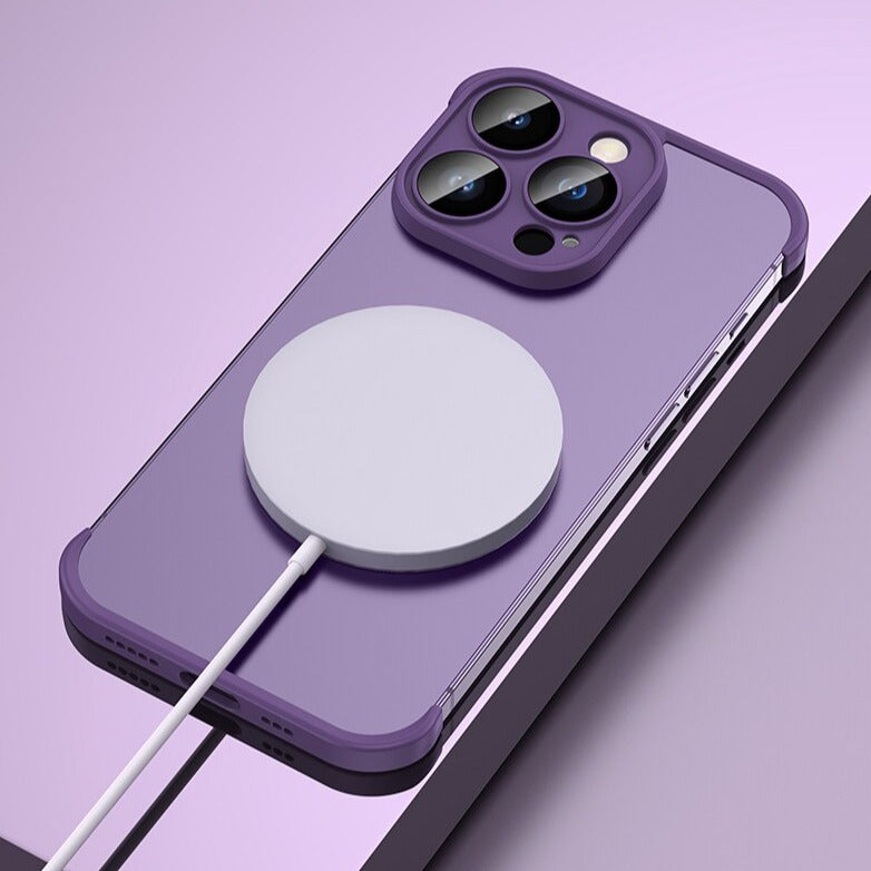 Minimalist iPhone Protective Frames Top Bottom Camera Metal Silicone 6 Colors Wireless Charging Stylish | Sansoti